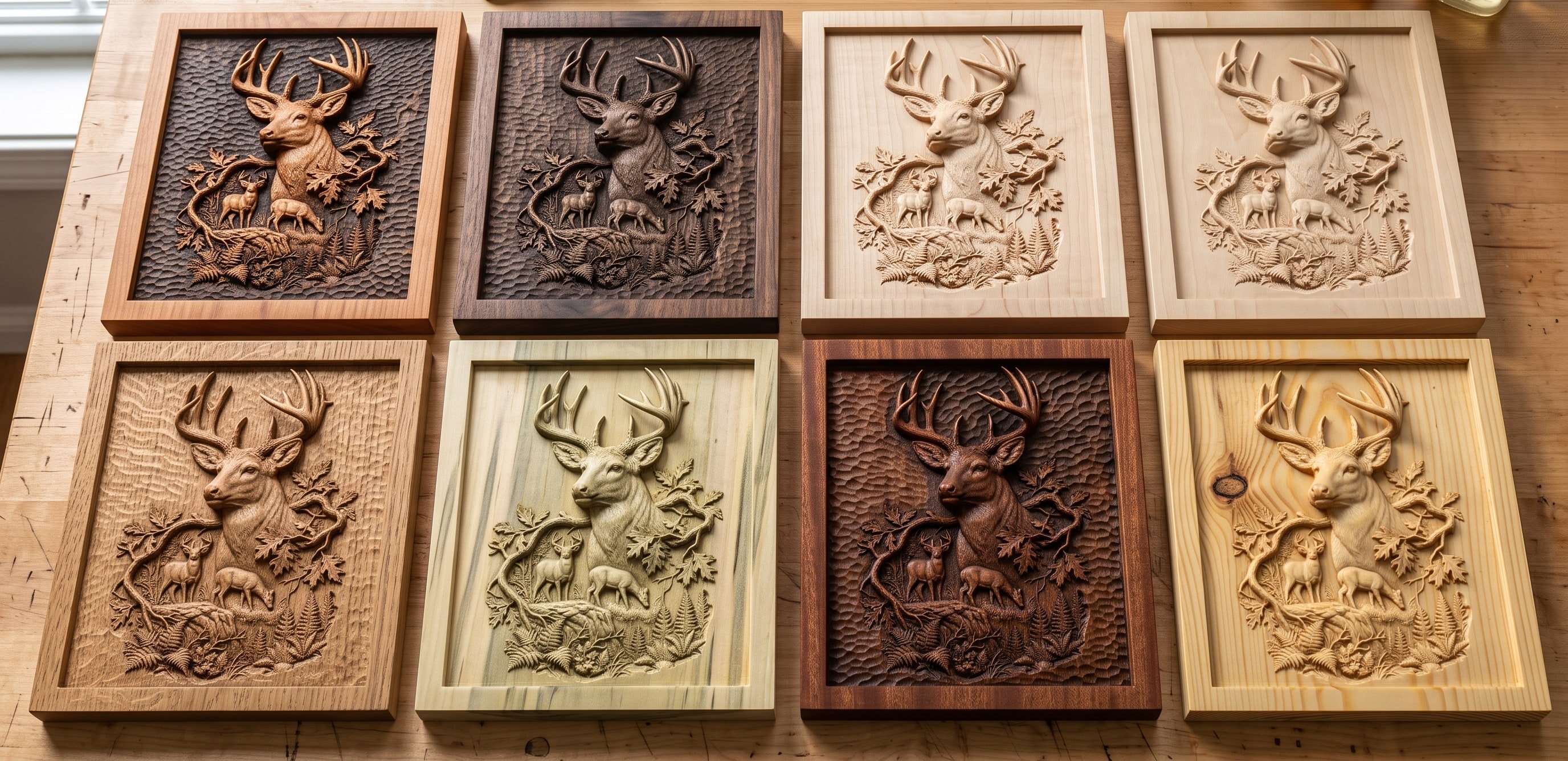 The Best Wood for CNC Relief Carving: One Design Carved in Eight Species