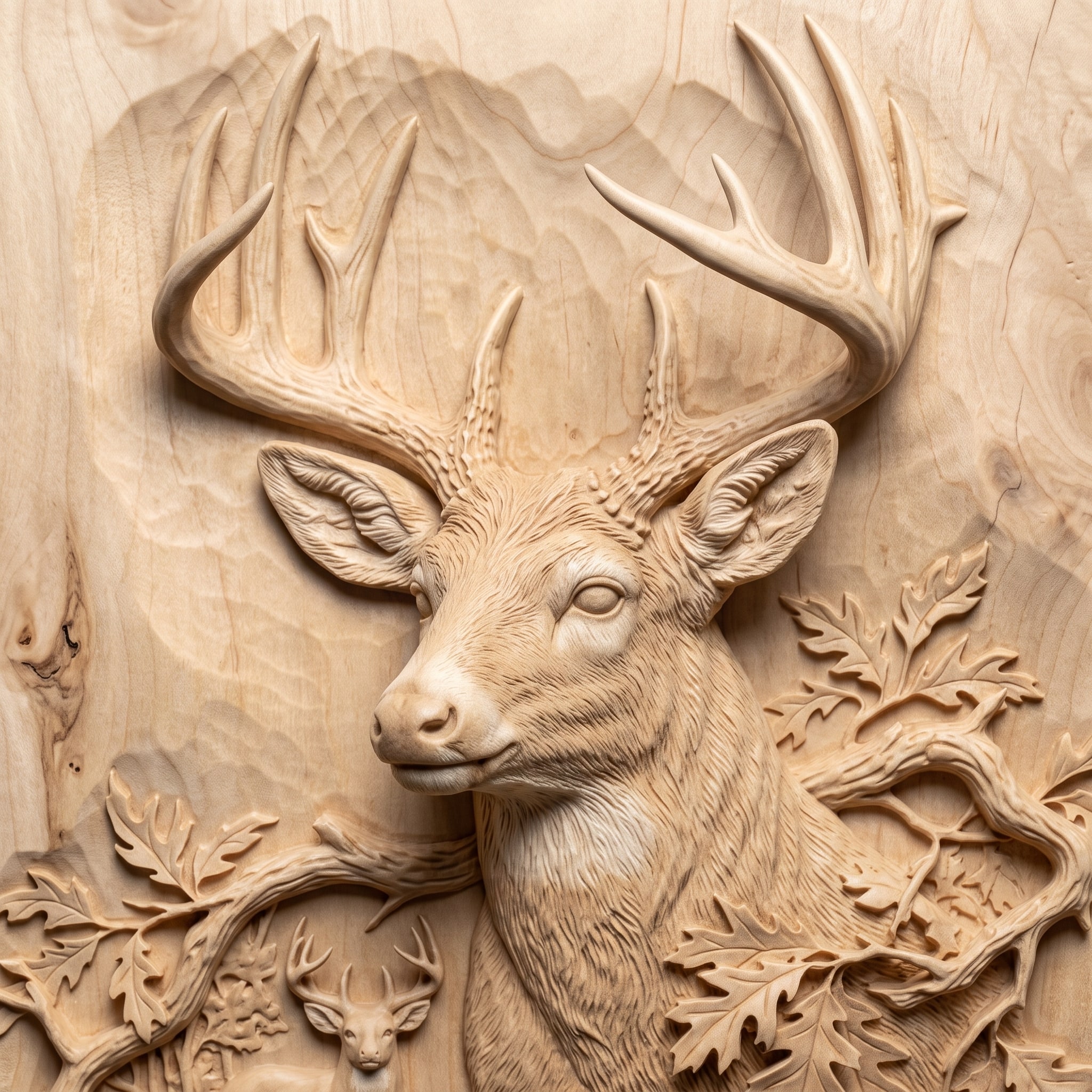The buck's head carved in hard maple