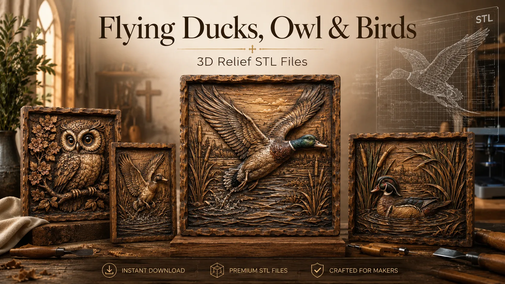 Flying Ducks,owl & Birds