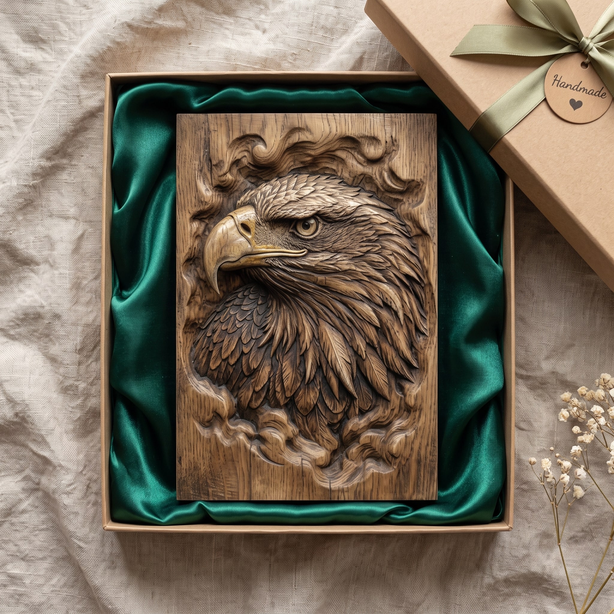 Bald Eagle Head Bas-Relief STL with Wood Grain Detail carved in wood