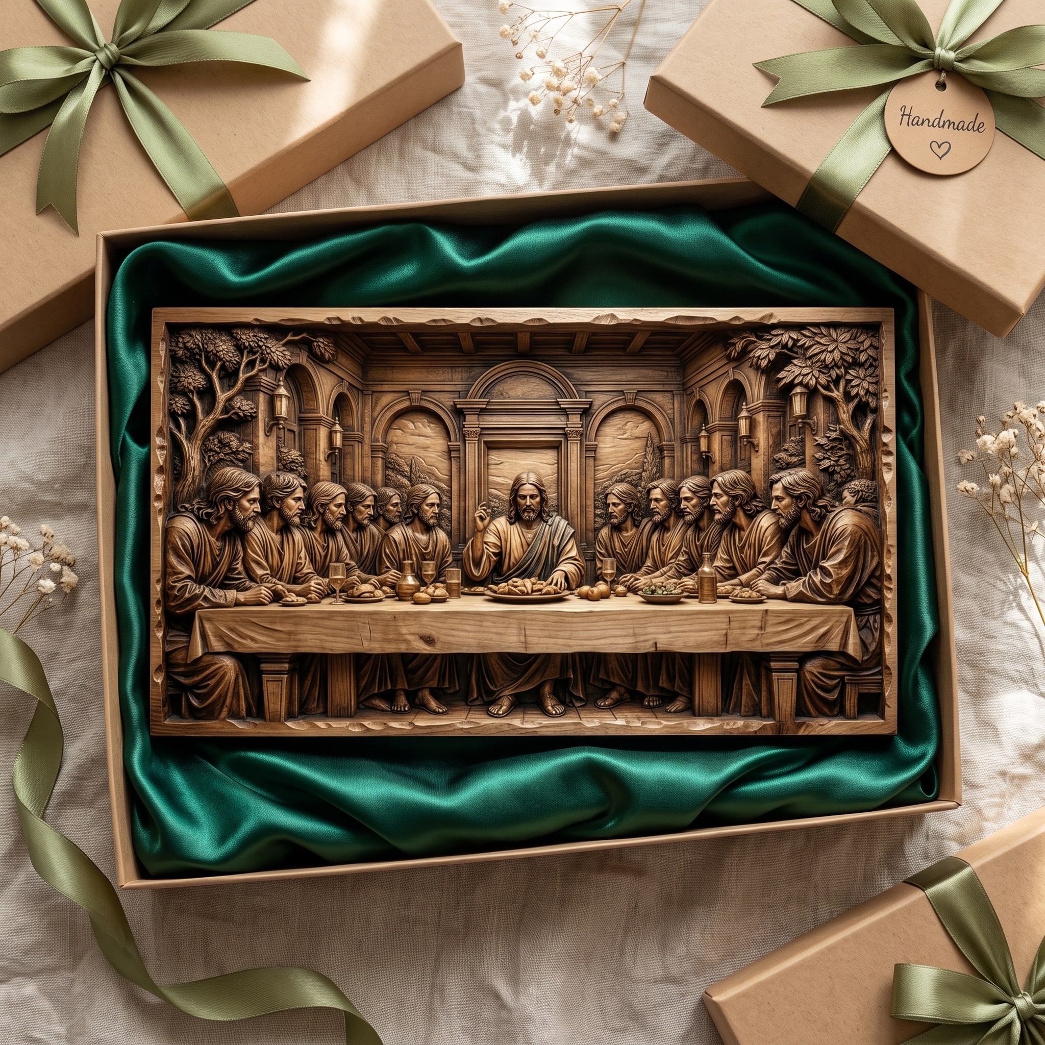 The Last Supper Bas-Relief STL, Jesus and Apostles Wood Carving carved in wood