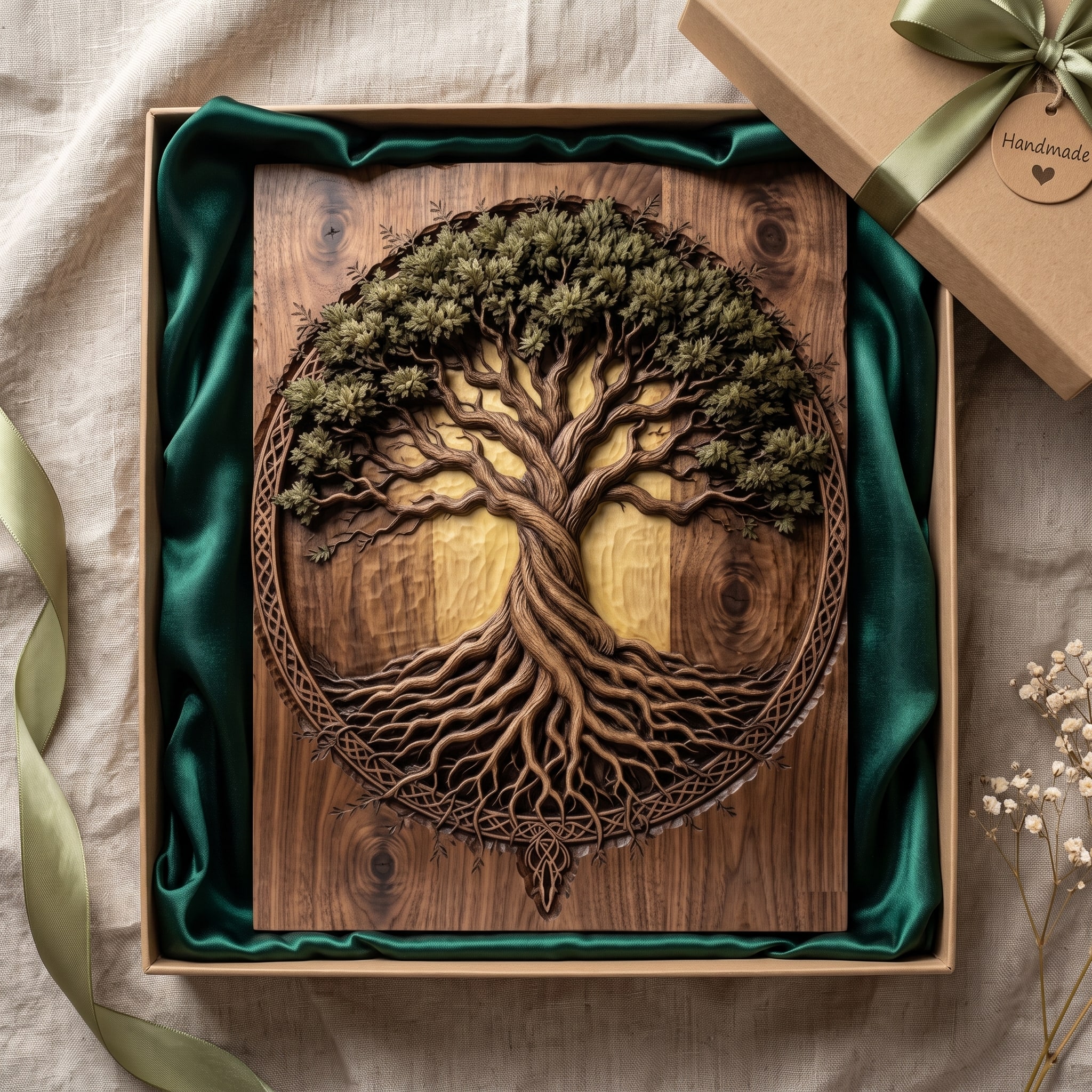 Yggdrasil Tree of Life Bas-Relief STL with Celtic Knot Border carved in wood