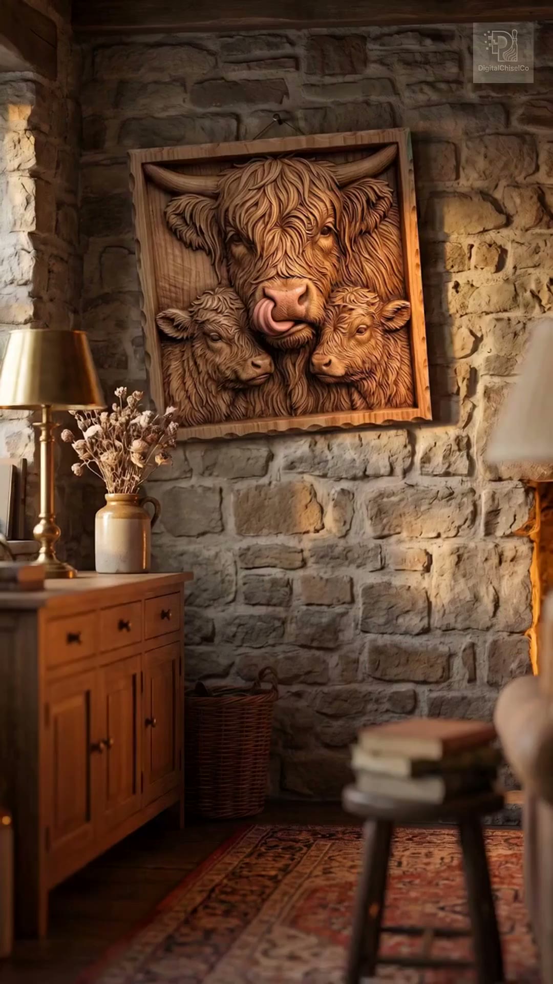 Highland Cow and Calves Motherhood Scene: One Frame