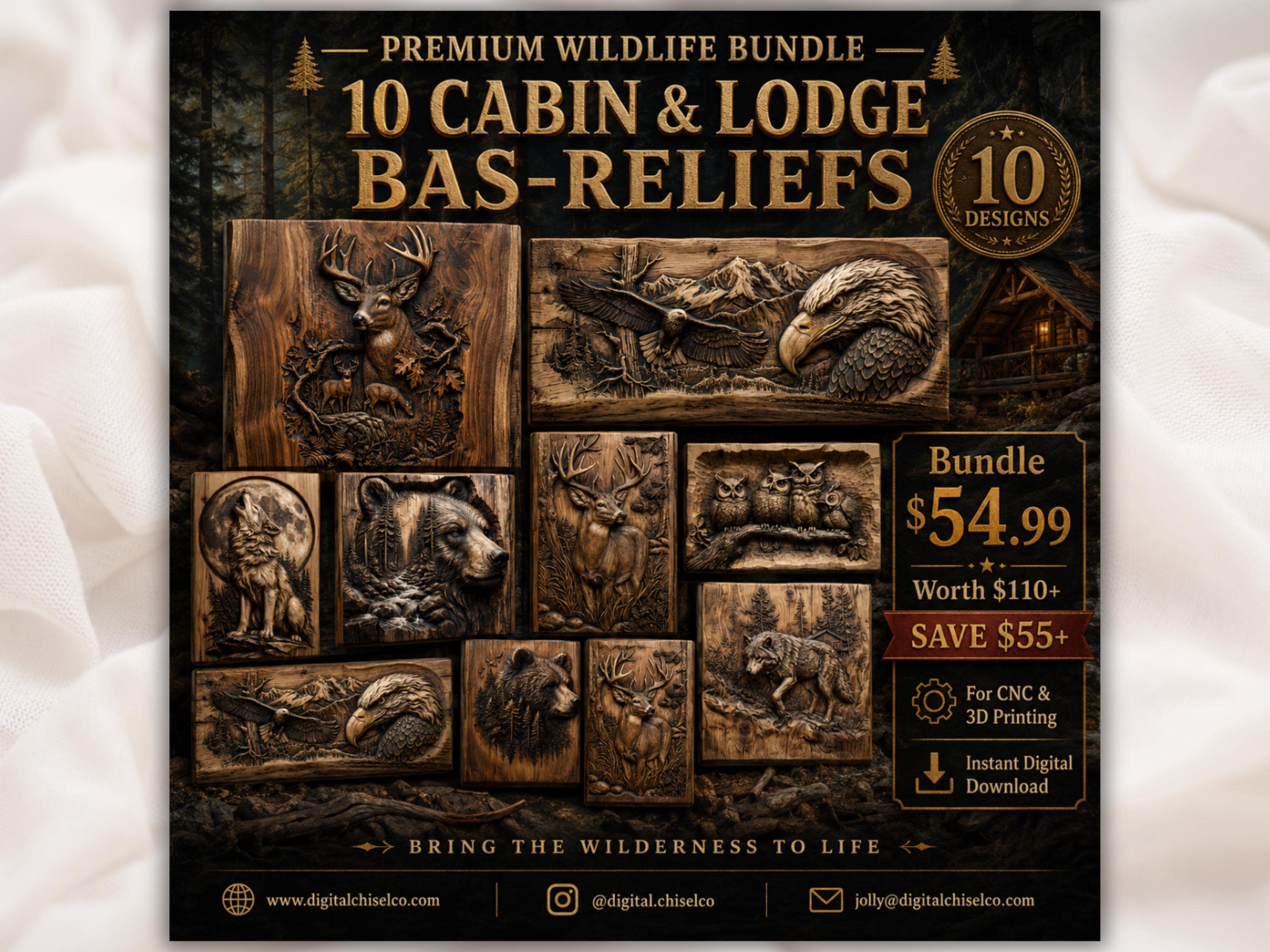 PREMIUM Wildlife Cabin Bundle bas-relief STL
