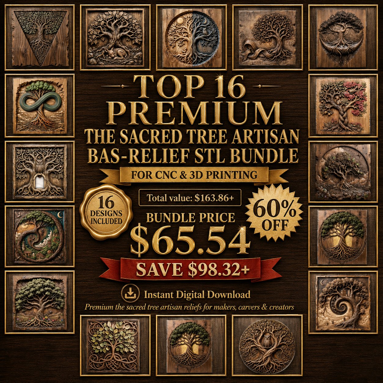 16 Tree of Life Mega Bundle CNC Relief STL bas-relief STL design