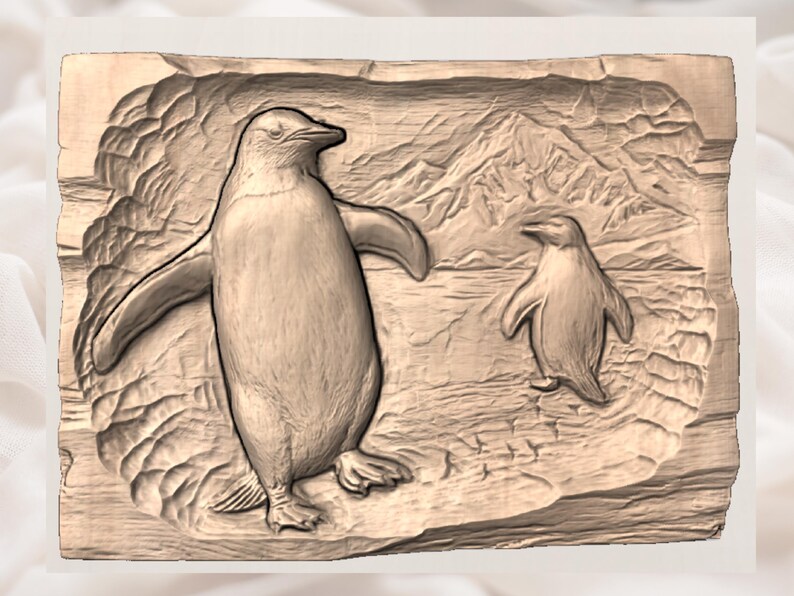 A Lonely Penguin Toward the Mountains 3D Relief STL view 3