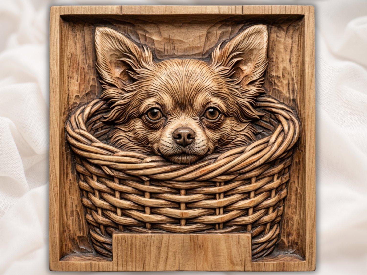Adorable Chihuahua Puppy In Basket CNC Relief STL bas-relief STL design