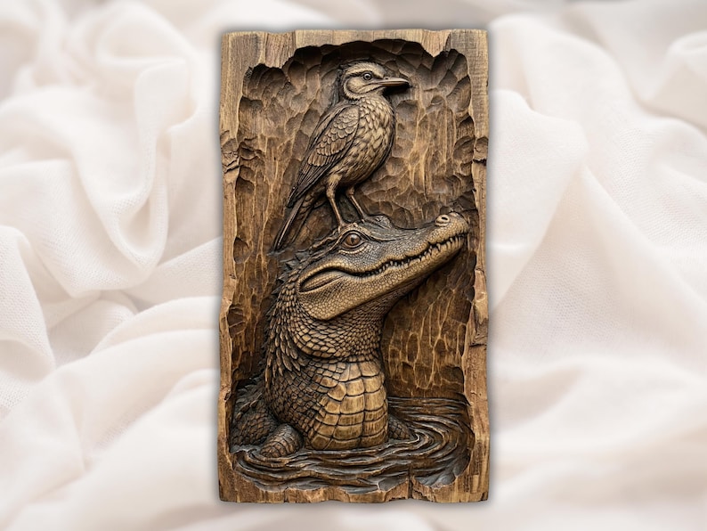 Alligator & Bird Relief STL bas-relief STL