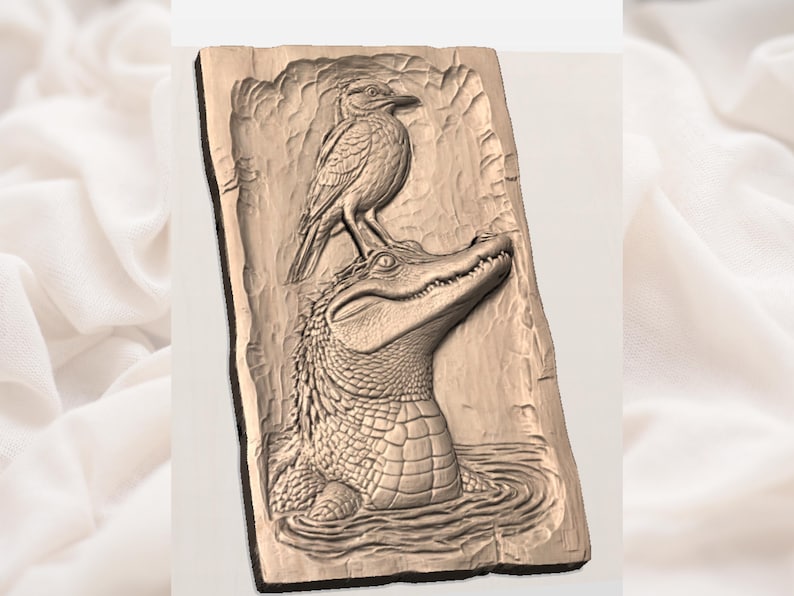 Alligator & Bird Relief STL view 2