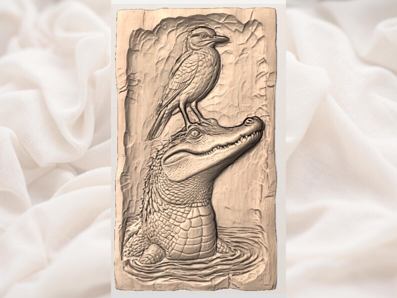 Alligator & Bird Relief STL view 3