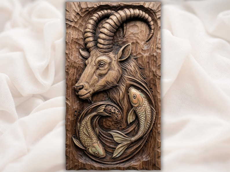 Alpine Ibex and Koi STL bas-relief STL