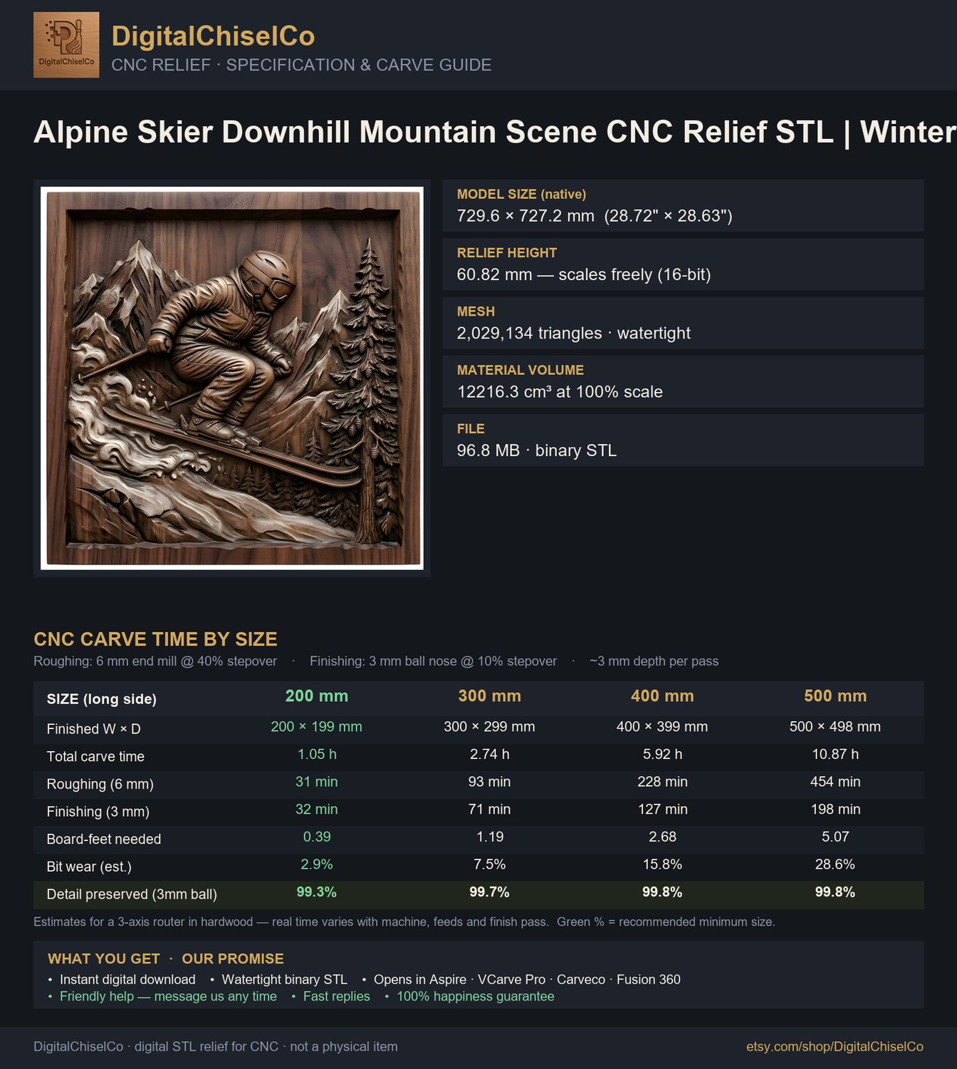 Alpine Skier Downhill Mountain Scene CNC Relief STL view 9