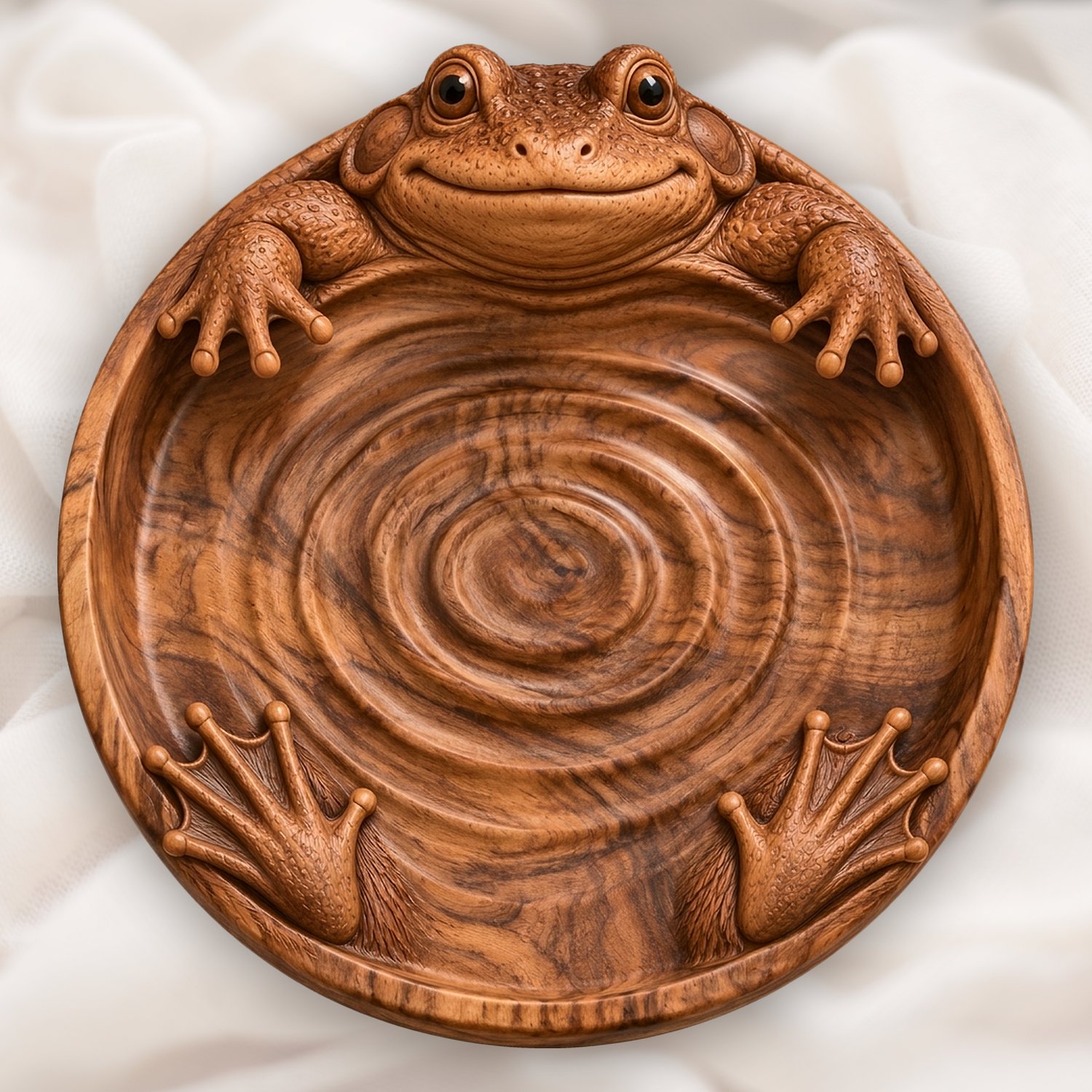 American Bullfrog Walnut Tray CNC Relief STL | Wildlife Circular Wood