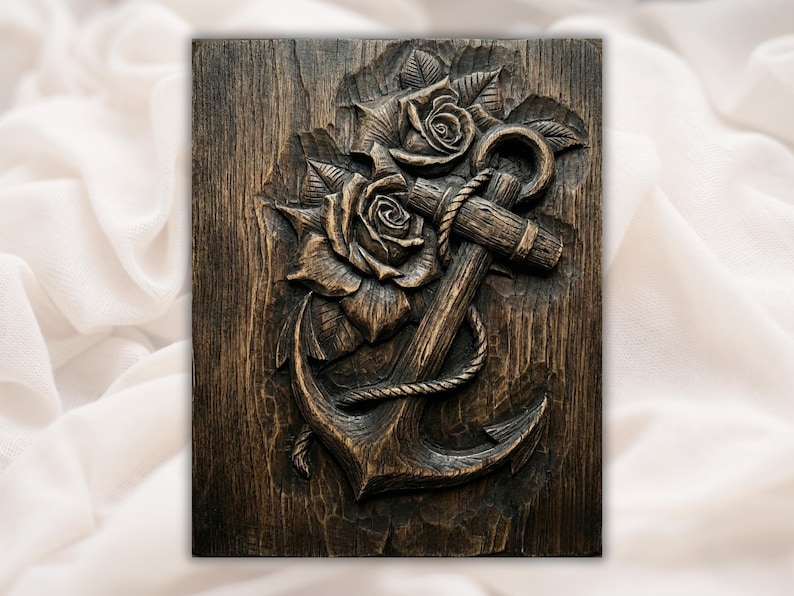 Anchor and Roses 3D Relief STL File bas-relief STL