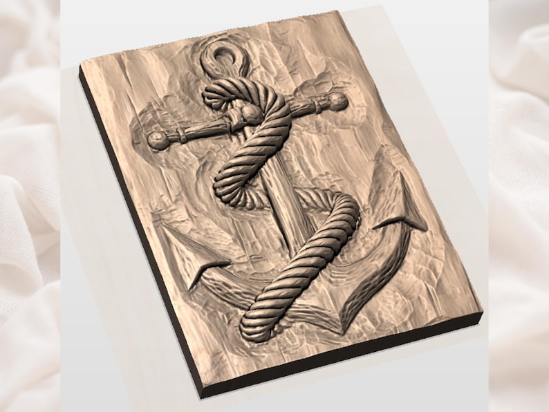 Anchor With Rope 3D Relief STL File view 2