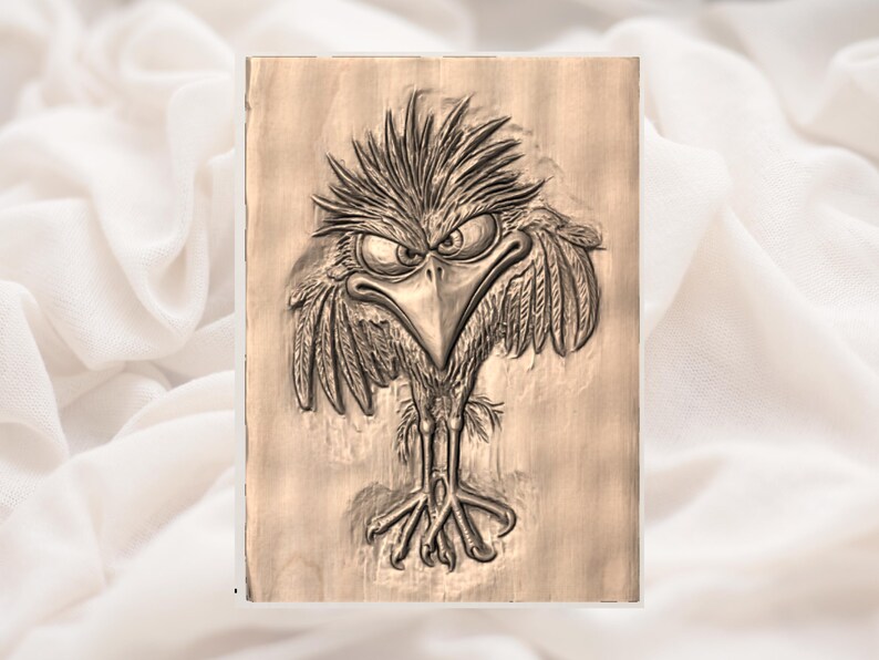 Angry Raven Crow 3D Relief STL view 2