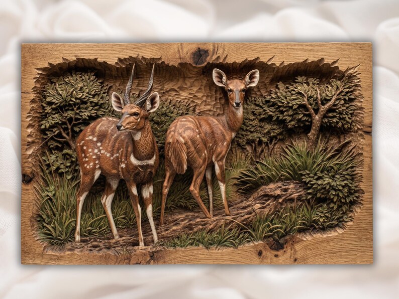 Antelope Pair 3D Relief STL File bas-relief STL