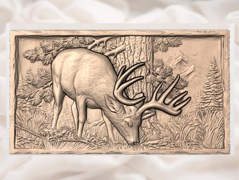 Antlered Deer Forest Scene STL view 2