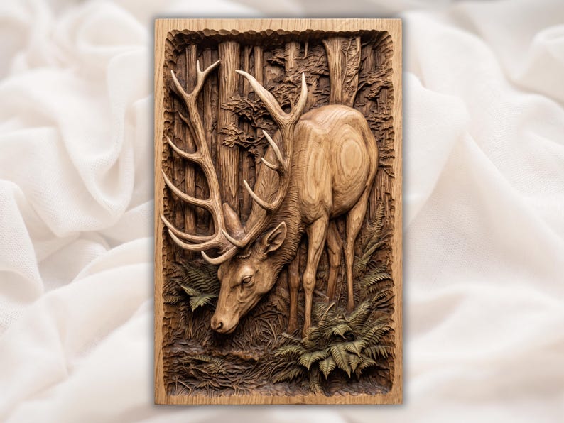 Lone Stag Full-Body Forest Scene Bas Relief STL bas-relief STL design