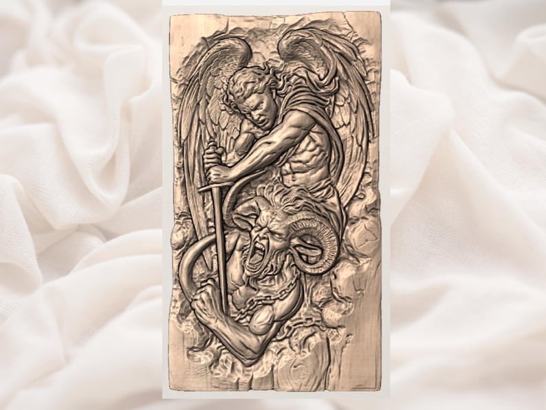 Archangel vs Demon 3D Relief STL File view 2