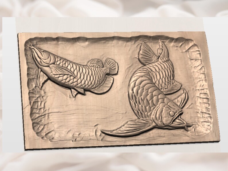 Arowana Fish Set 3D Relief STL for CNC Router view 2