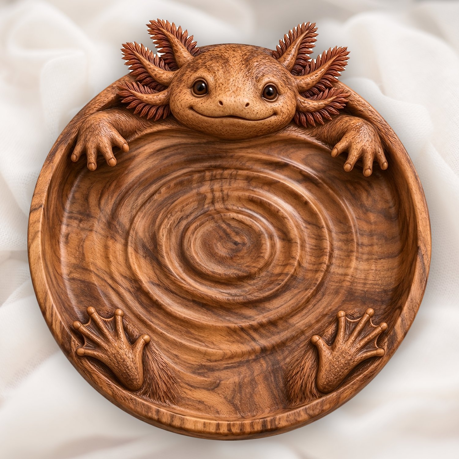 Axolotl Bathing Tray Circular Catchall CNC Relief STL | Wood Carving B