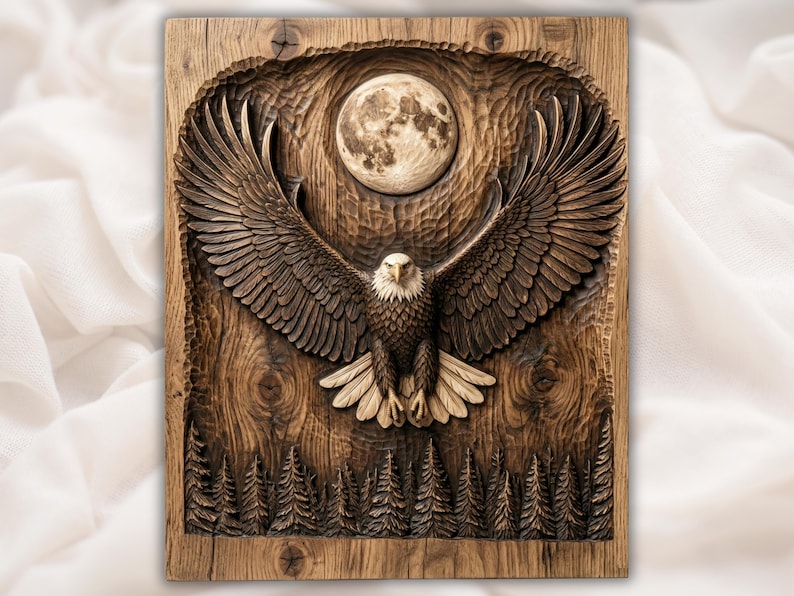 Bald Eagle Moon 3D Relief STL bas-relief STL design
