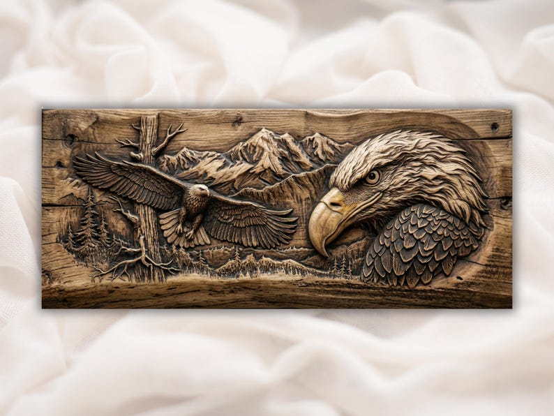 Flying American Bald Eagle 3D Relief STL bas-relief STL