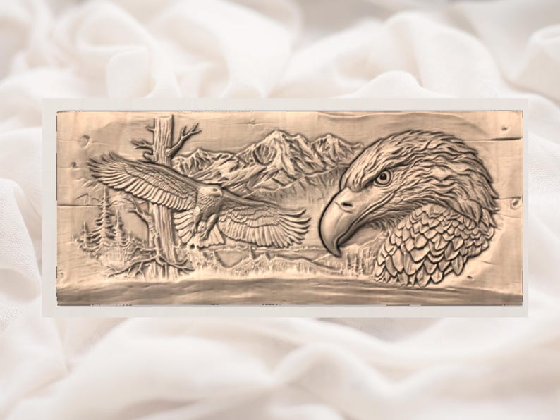 Flying American Bald Eagle 3D Relief STL view 2