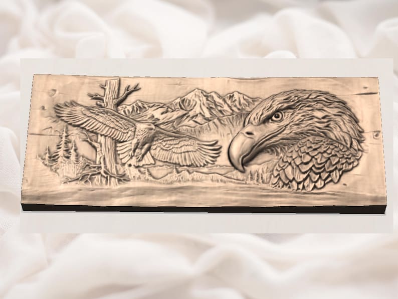 Flying American Bald Eagle 3D Relief STL view 3