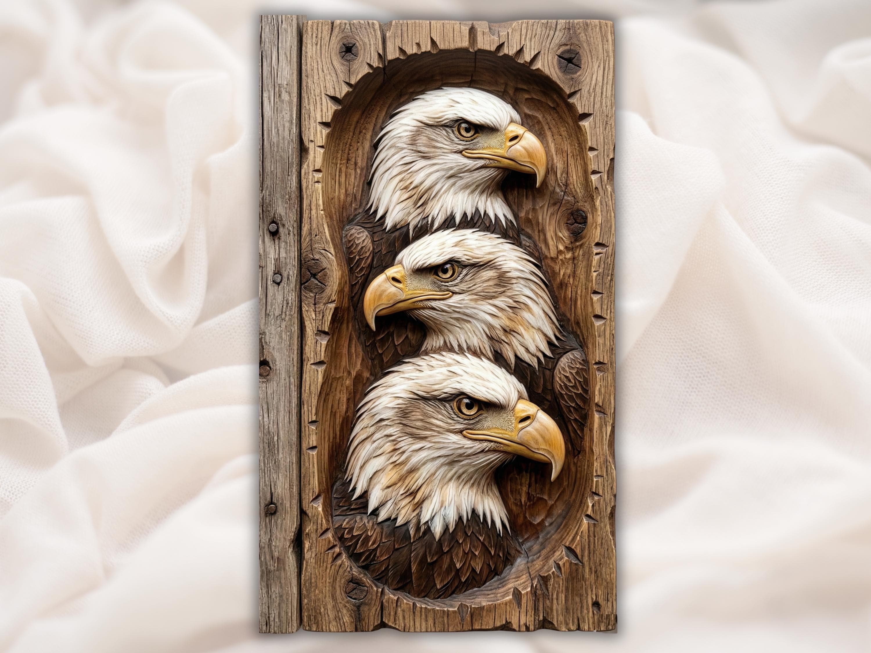 Three Bald Eagles Stacked Vertical Bas-Relief Carving bas-relief STL design