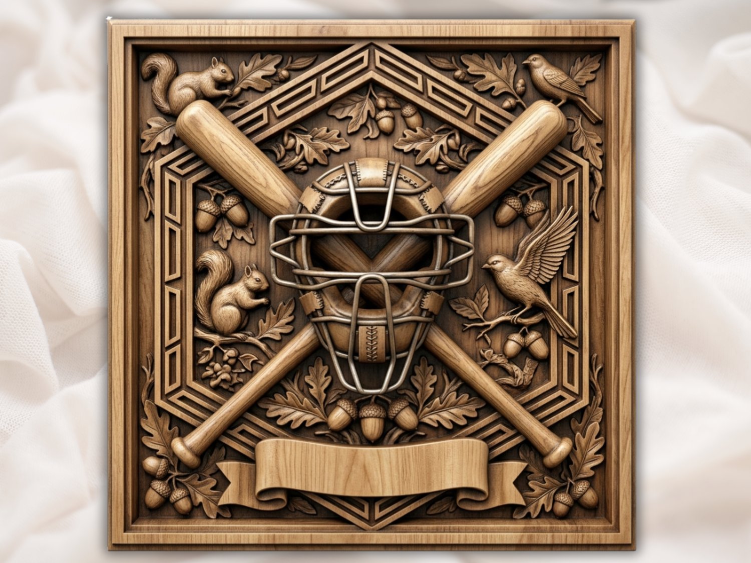 Baseball Catcher Mask Crossed Bats CNC Relief STL bas-relief STL design