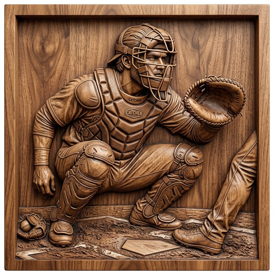 Baseball Catcher Sports Action Scene CNC Relief STL bas-relief STL design