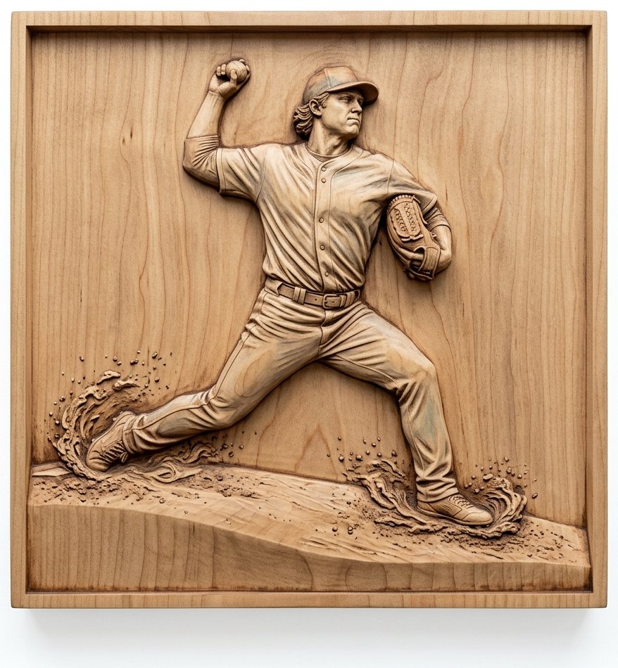 Baseball Pitcher Sports Action Scene CNC Relief STL bas-relief STL design