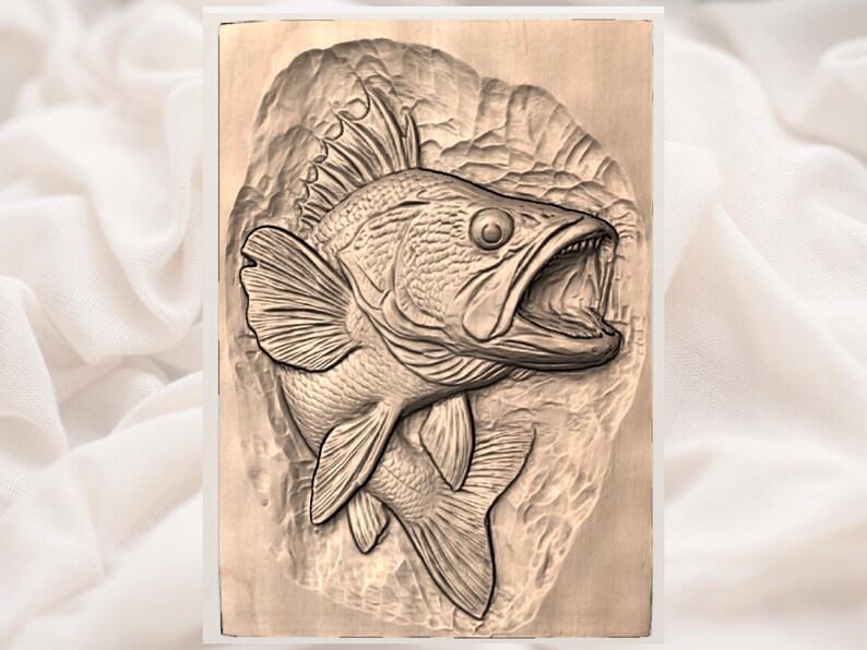 Bass Fish 3D Relief STL File view 2