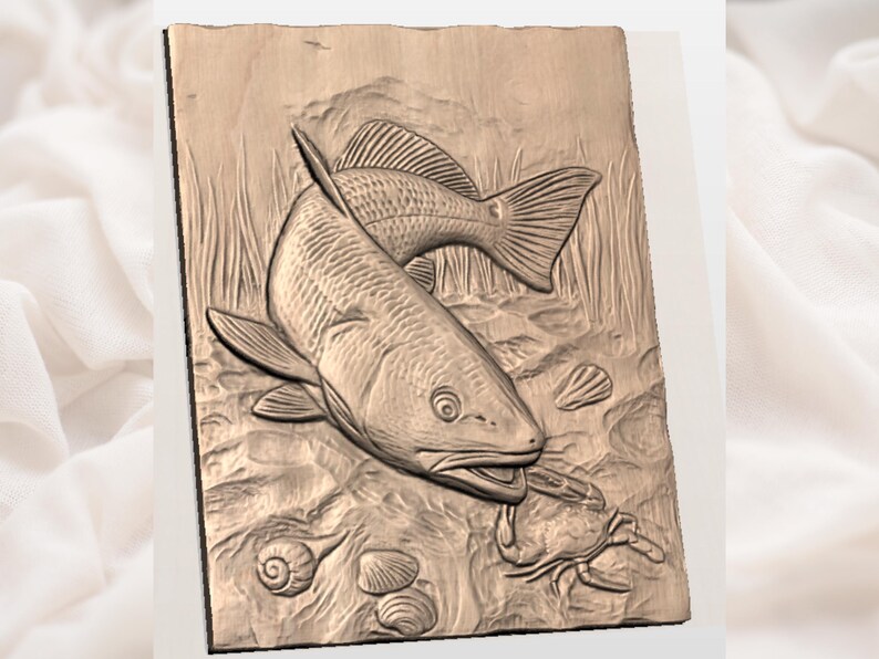 Bass Fish & Crab 3D Relief STL for CNC Router view 2
