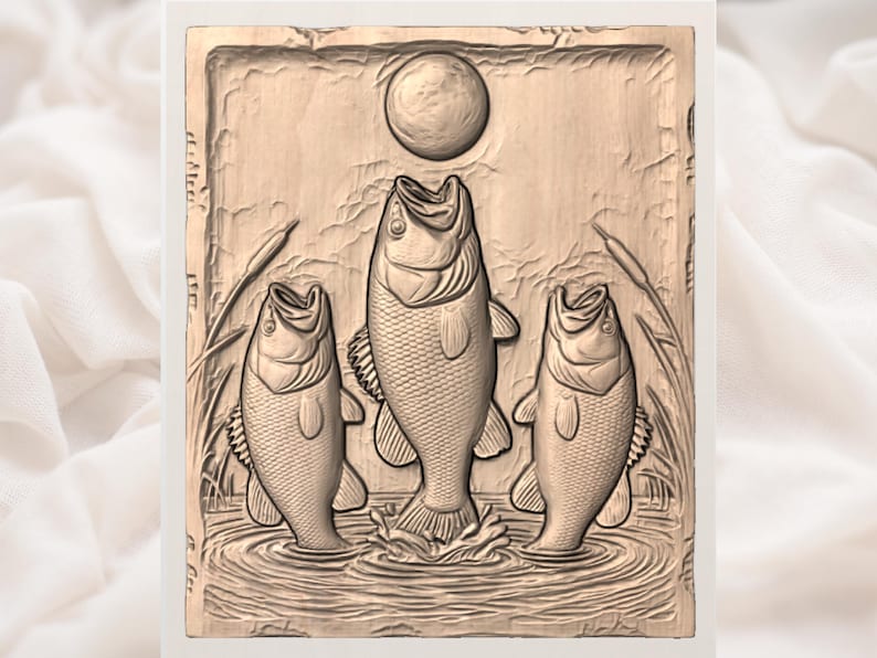 Bass Fish Moon STL view 3