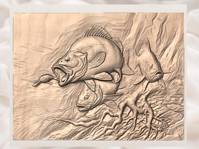 Bass Fishing 3D Relief STL File view 2