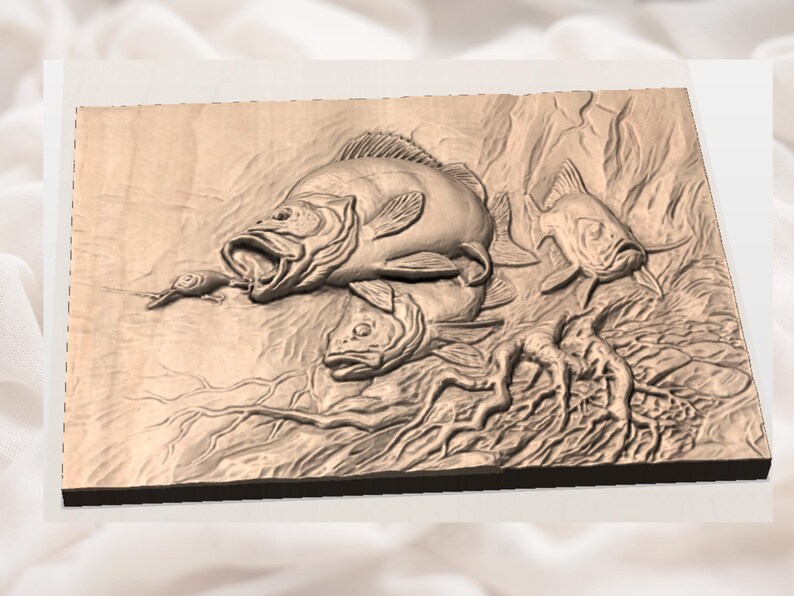 Bass Fishing 3D Relief STL File view 3