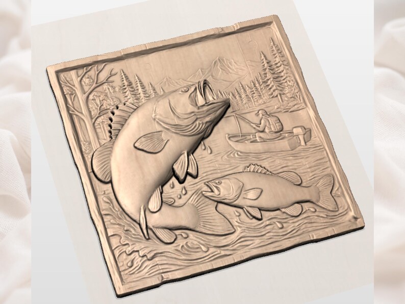 Bass Fishing 3D Relief STL view 2