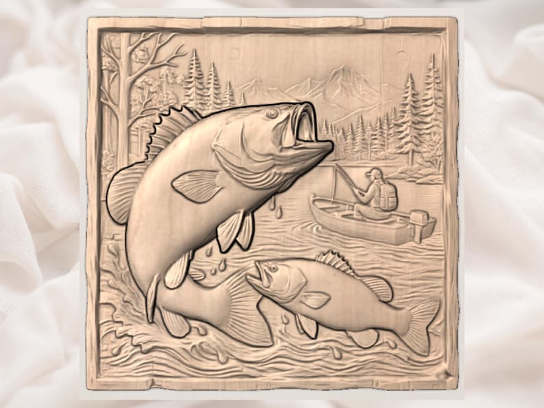 Bass Fishing 3D Relief STL view 3