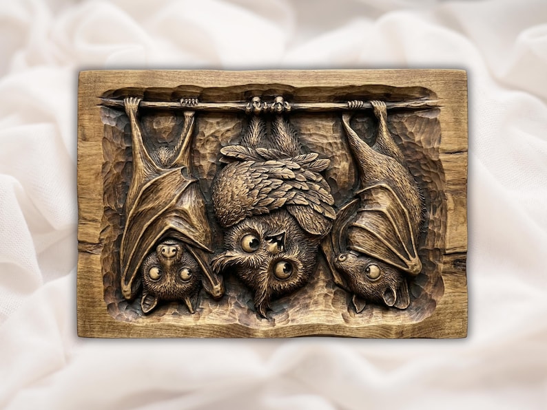 Bats & Owl 3D Relief STL bas-relief STL