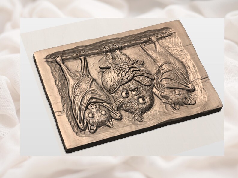 Bats & Owl 3D Relief STL view 2