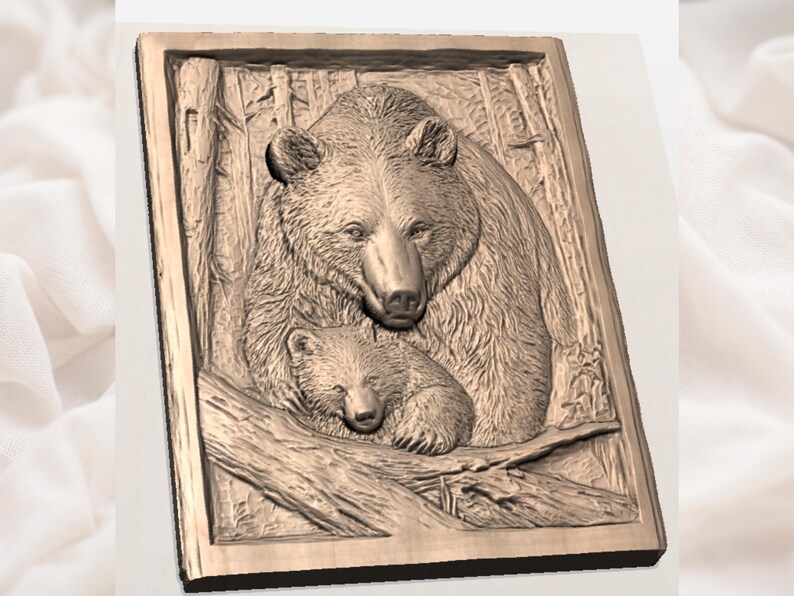 Bear and Cub 3D Relief STL File view 2