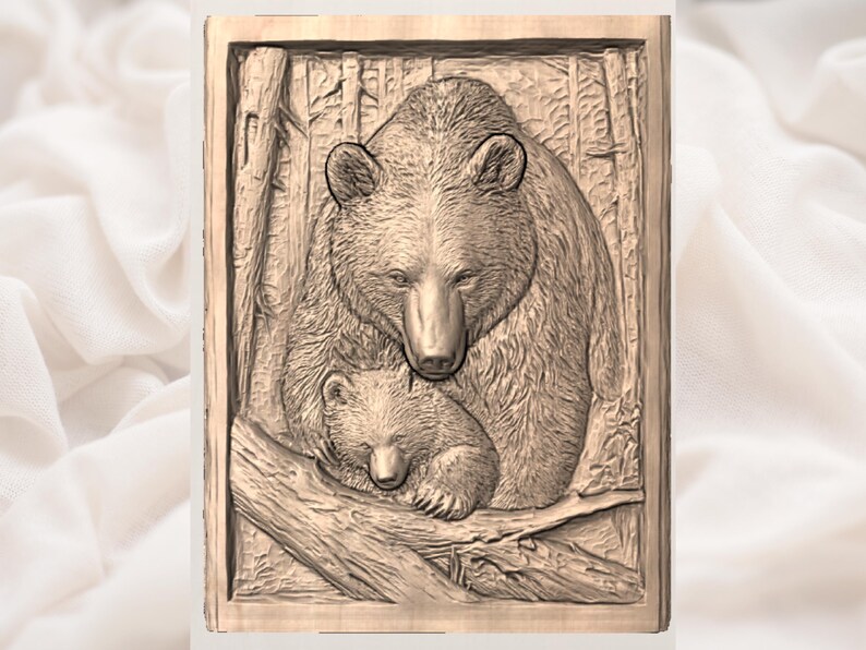 Bear and Cub 3D Relief STL File view 3