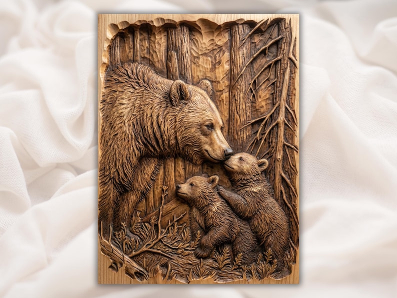 Bear & Cubs 3D Relief STL for CNC Router bas-relief STL