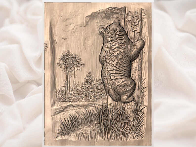 Bear Climbing Tree 3D Relief STL view 3