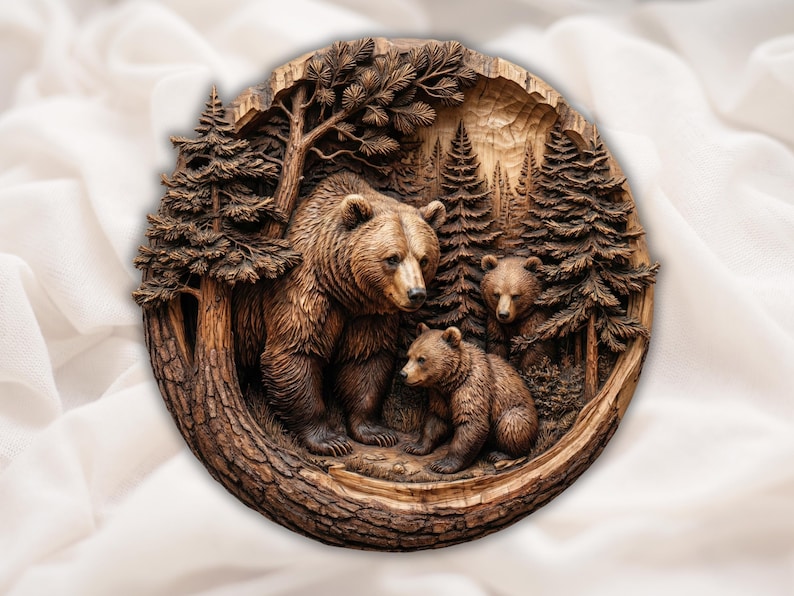 Bear Family 3D Relief STL bas-relief STL