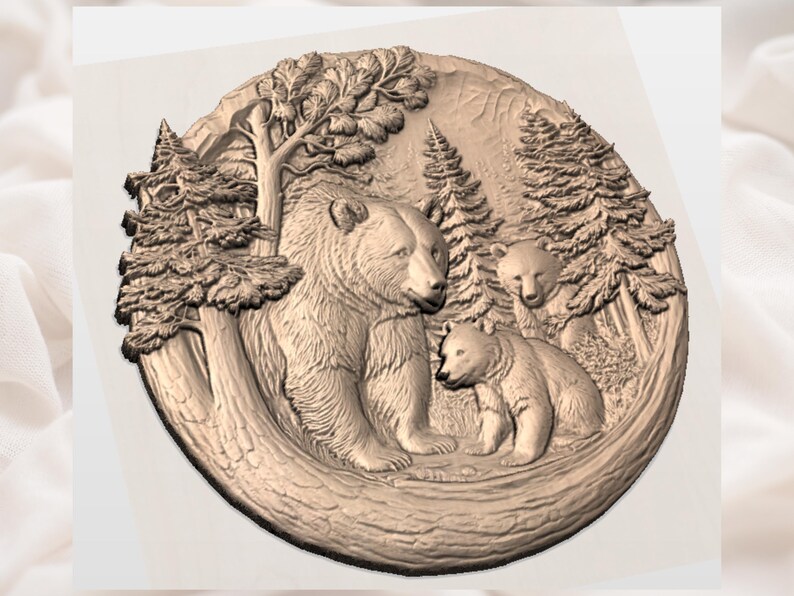 Bear Family 3D Relief STL view 3