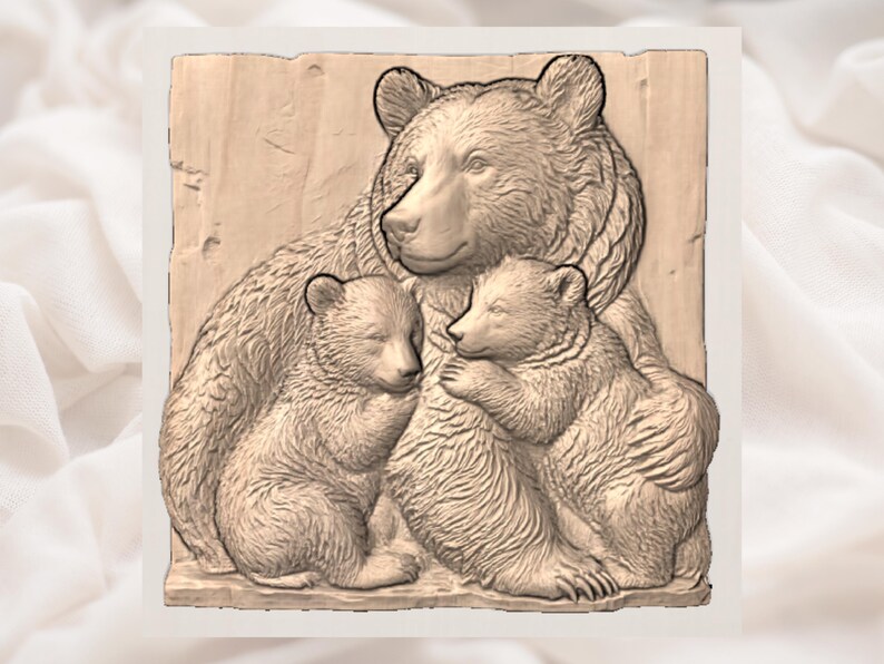 Bear Family 3D Relief STL view 2
